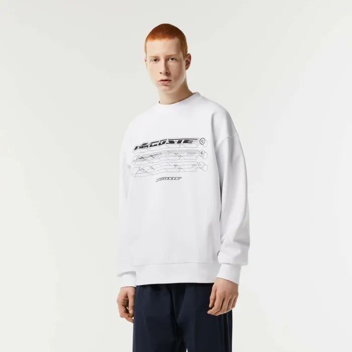 Sweaters and Sweatshirts Men Lacoste Mens Loose Fit Branded Sweatshirt White 001