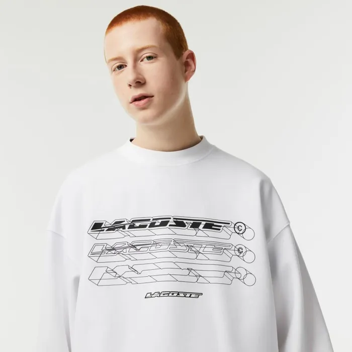 Sweaters and Sweatshirts Men Lacoste Mens Loose Fit Branded Sweatshirt White 001