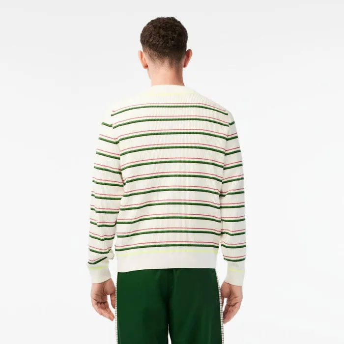 Sweaters and Sweatshirts Men Lacoste Mens Made In France Striped VNeck Sweater White 7gv