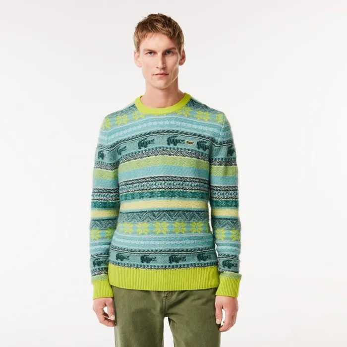 Sweaters and Sweatshirts MenWomen Lacoste Men039s Fair Isle Alpaca And Wool Blend Sweater Flashy Yellow White Pai