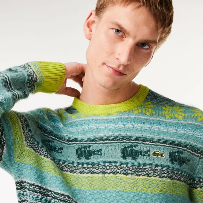 Sweaters and Sweatshirts MenWomen Lacoste Men039s Fair Isle Alpaca And Wool Blend Sweater Flashy Yellow White Pai