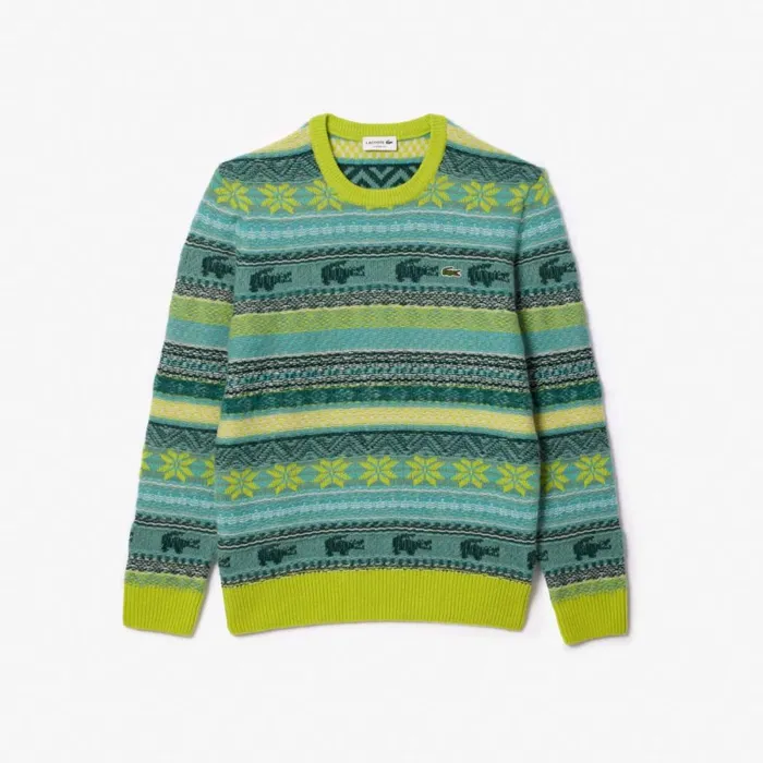 Sweaters and Sweatshirts MenWomen Lacoste Men039s Fair Isle Alpaca And Wool Blend Sweater Flashy Yellow White Pai