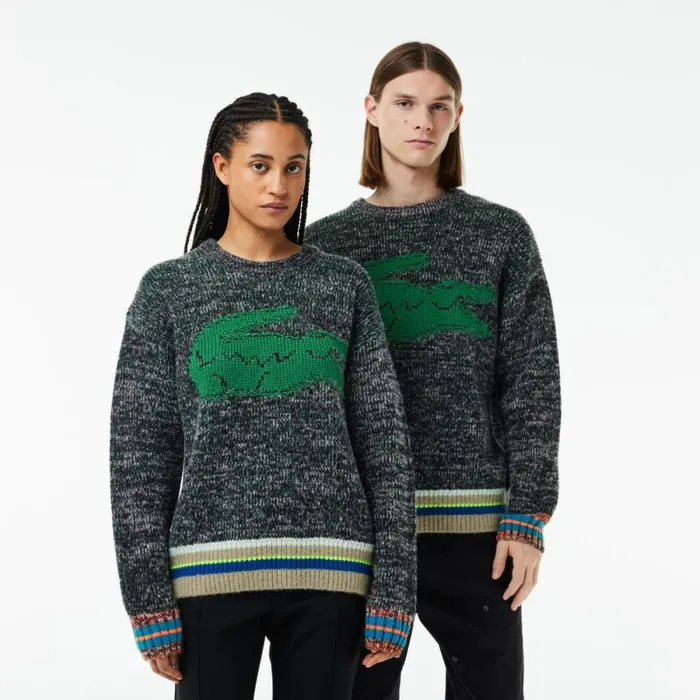 Sweaters and Sweatshirts MenWomen Lacoste Unisex Loose Fit Contrast Croc Wool Sweater White 2cq