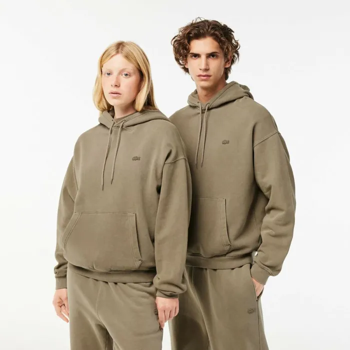 Sweaters and Sweatshirts MenWomen Lacoste Unisex Loose Fit Cotton Fleece Hoodie Khaki Green S3i