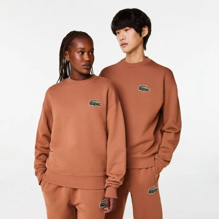 Sweaters and Sweatshirts MenWomen Lacoste Unisex Loose Fit Crocodile Badge Sweatshirt Light Brown Lfa