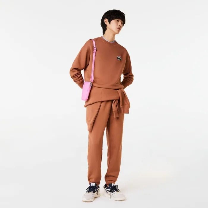 Sweaters and Sweatshirts MenWomen Lacoste Unisex Loose Fit Crocodile Badge Sweatshirt Light Brown Lfa