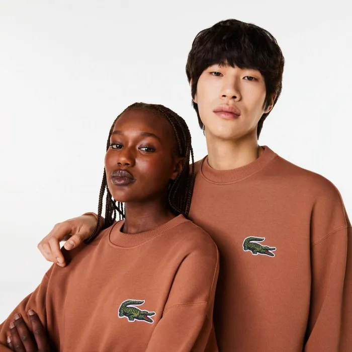 Sweaters and Sweatshirts MenWomen Lacoste Unisex Loose Fit Crocodile Badge Sweatshirt Light Brown Lfa