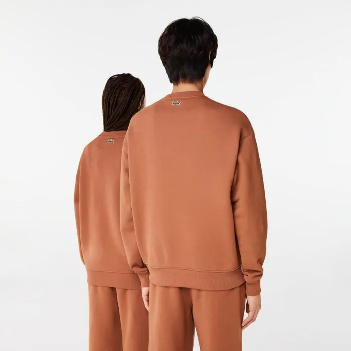 Sweaters and Sweatshirts MenWomen Lacoste Unisex Loose Fit Crocodile Badge Sweatshirt Light Brown Lfa
