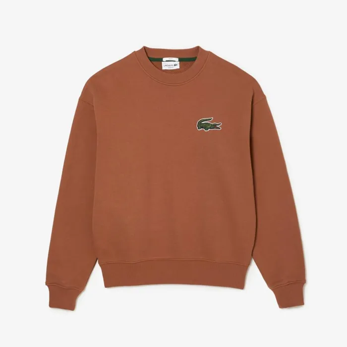 Sweaters and Sweatshirts MenWomen Lacoste Unisex Loose Fit Crocodile Badge Sweatshirt Light Brown Lfa