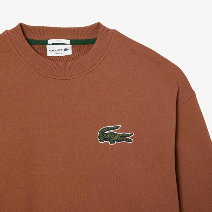 Sweaters and Sweatshirts MenWomen Lacoste Unisex Loose Fit Crocodile Badge Sweatshirt Light Brown Lfa