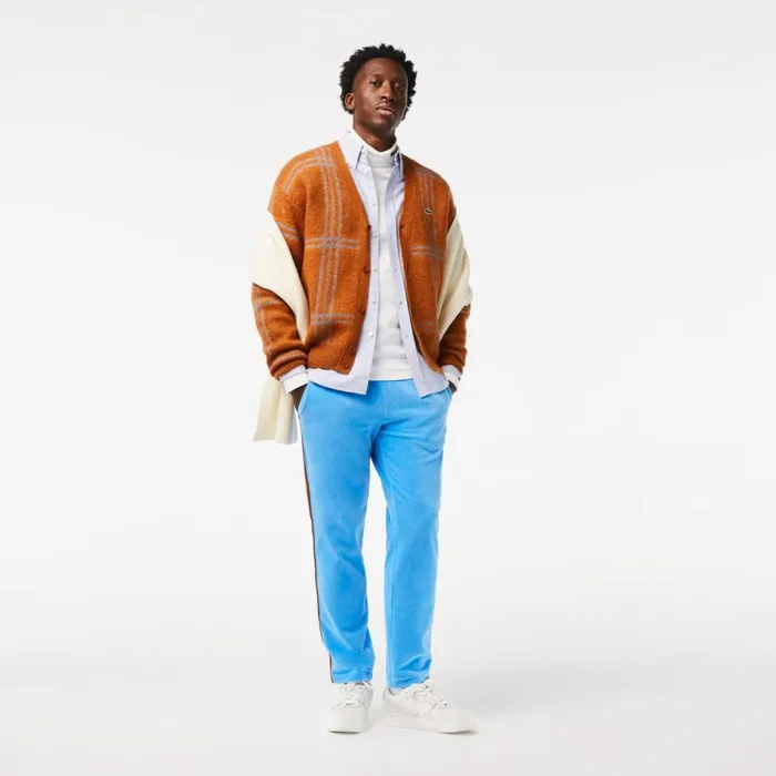 Sweaters and Sweatshirts MenWomen Lacoste Unisex Tartan Pattern Wool Cardigan Brown Blue Orange Vn2