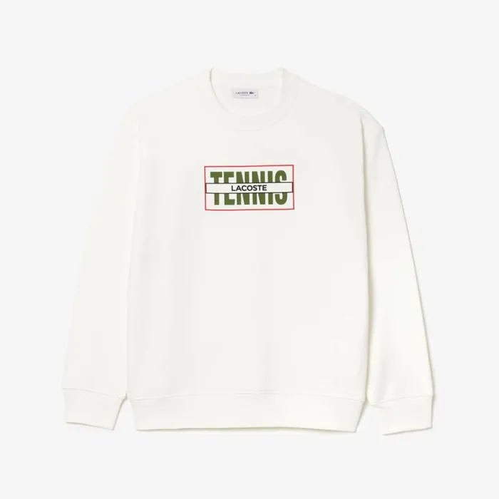 Sweaters and Sweatshirts Women Lacoste Oversized Tennis Print Fleece Jogger Sweatshirt White 70v