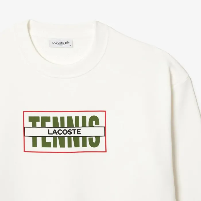 Sweaters and Sweatshirts Women Lacoste Oversized Tennis Print Fleece Jogger Sweatshirt White 70v