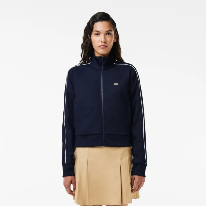 Sweaters and Sweatshirts Women Lacoste Women039s Paris Interlock Track Jacket Navy Blue White Hhw