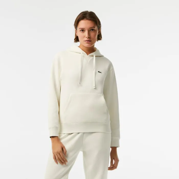 Sweaters and Sweatshirts Women Lacoste Womens Loose Fit Cotton Blend Hoodie White 70v