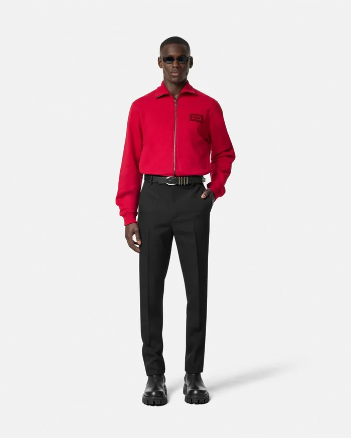 Sweatshirts Men Versace 90s Vintage Logo Zip Sweatshirt Red