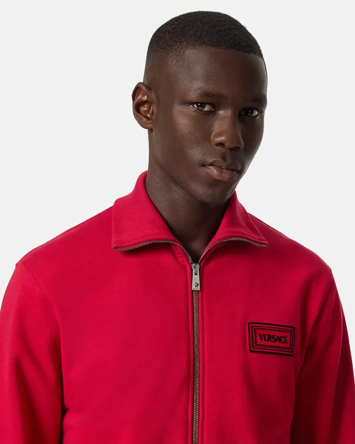 Sweatshirts Men Versace 90s Vintage Logo Zip Sweatshirt Red