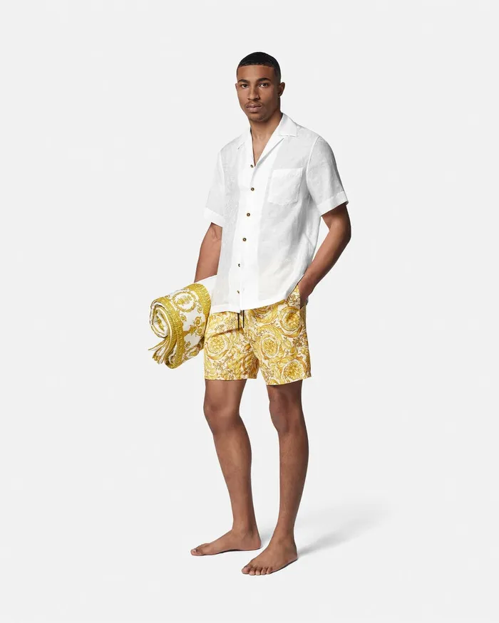 Swimwear Men Versace Barocco Swim Boardshorts Yellowprint