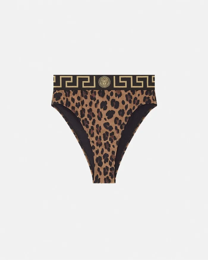 Swimwear Women Versace Leopard High Waist Bikini Bottoms Animalier