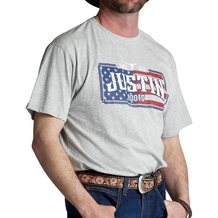 TShirts and Polos Men Justin Boots Justin License Plate Flag Tee Grey