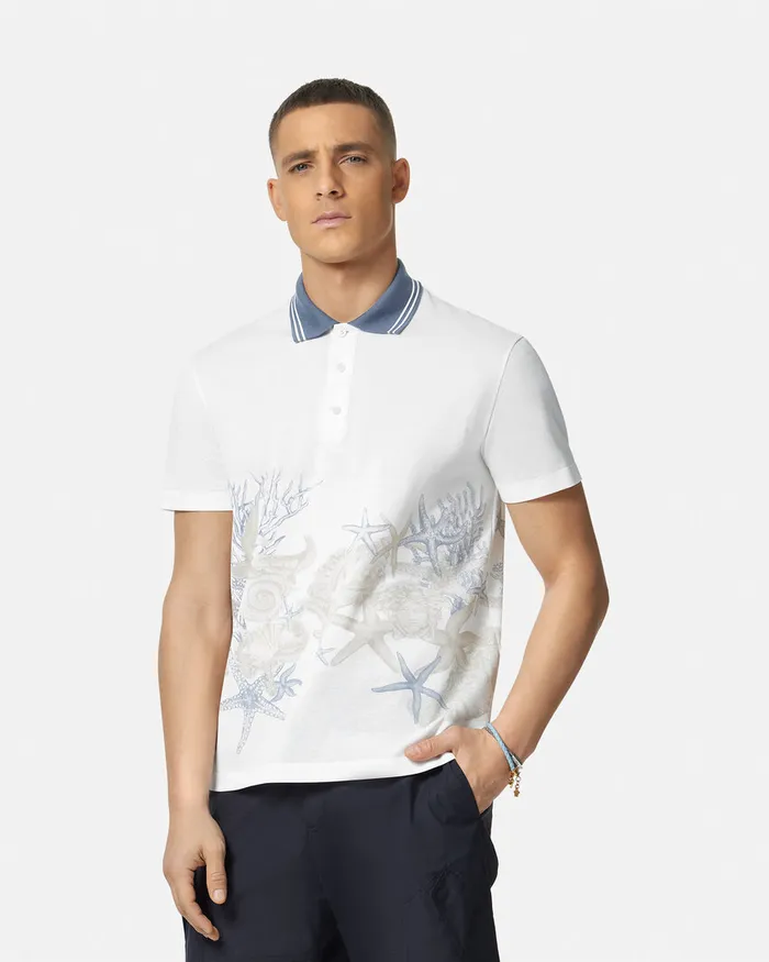 TShirts and Polos Men Versace Barocco Sea Graphic Polo Shirt Whiteprint
