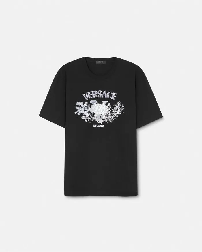 TShirts and Polos Men Versace Embroidered University Coral TShirt Black
