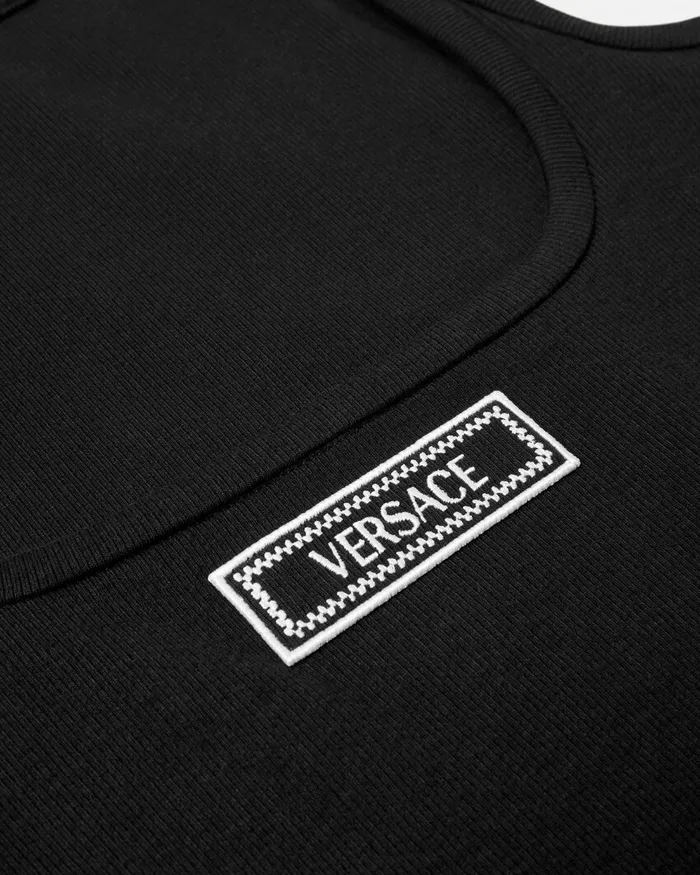 TShirts and Sweatshirts Women Versace 90s Vintage Logo Ribbed Tank Top Black