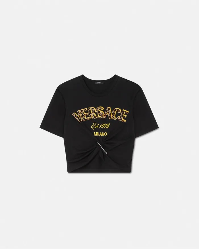 TShirts and Sweatshirts Women Versace Wild Stamp Safety Pin Crop TShirt Blackprint