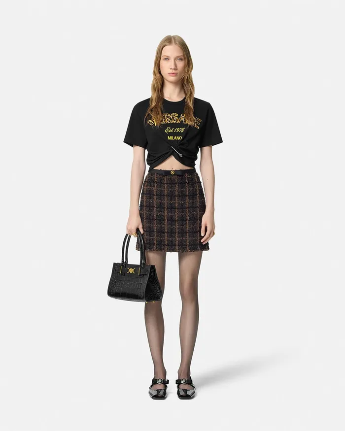 TShirts and Sweatshirts Women Versace Wild Stamp Safety Pin Crop TShirt Blackprint