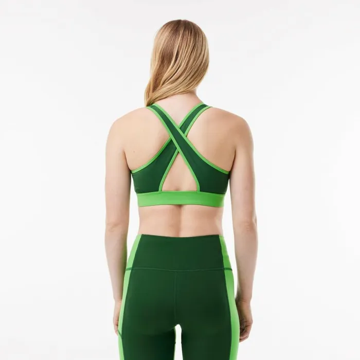 TShirts and Tops Women Lacoste Women039s Colorblock Zip Sports Bra Green Iux