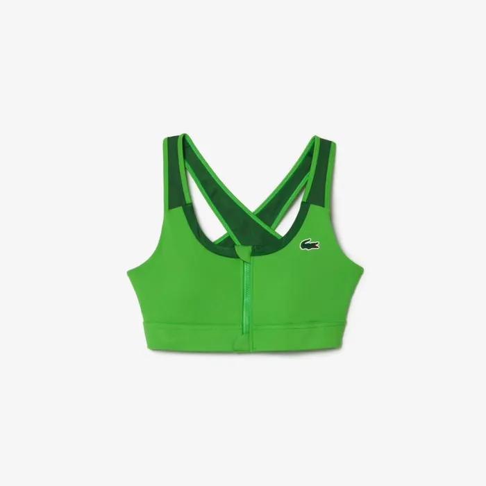 TShirts and Tops Women Lacoste Women039s Colorblock Zip Sports Bra Green Iux