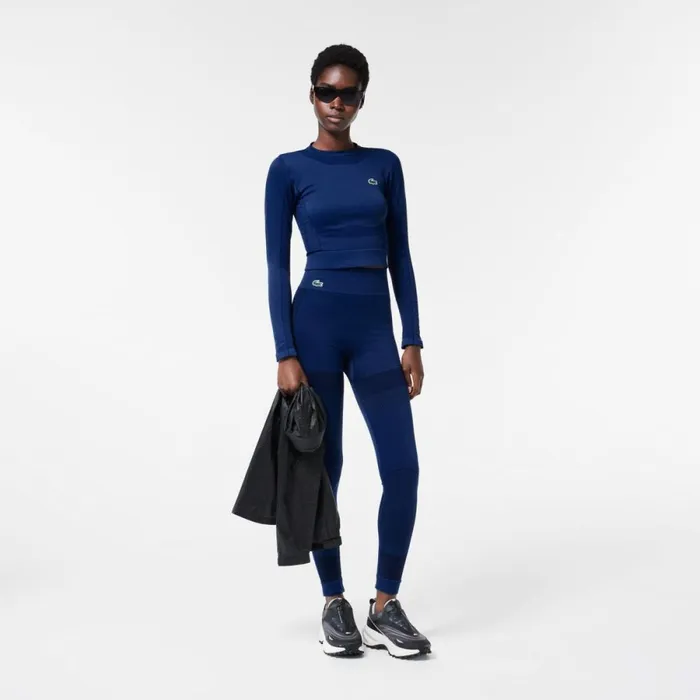 TShirts and Tops Women Lacoste Women039s Long Sleeve Seamless Sport Crop Top Methylene Blue F9f