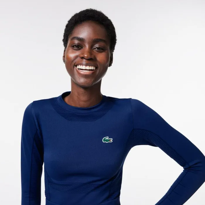 TShirts and Tops Women Lacoste Women039s Long Sleeve Seamless Sport Crop Top Methylene Blue F9f
