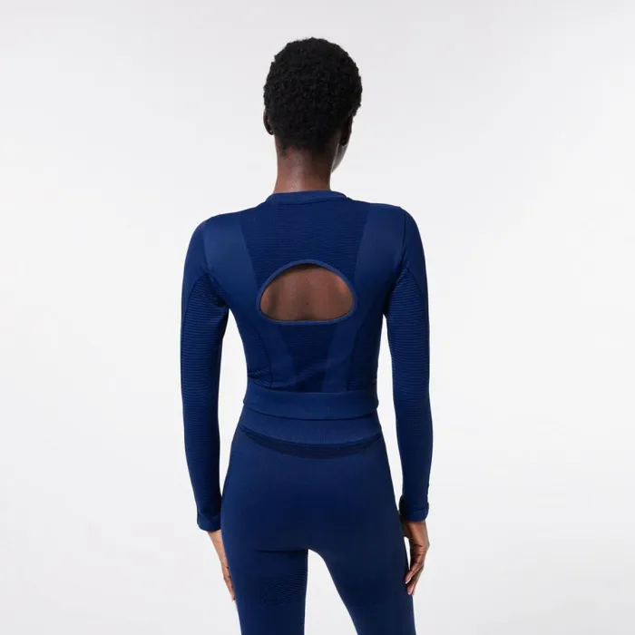 TShirts and Tops Women Lacoste Women039s Long Sleeve Seamless Sport Crop Top Methylene Blue F9f