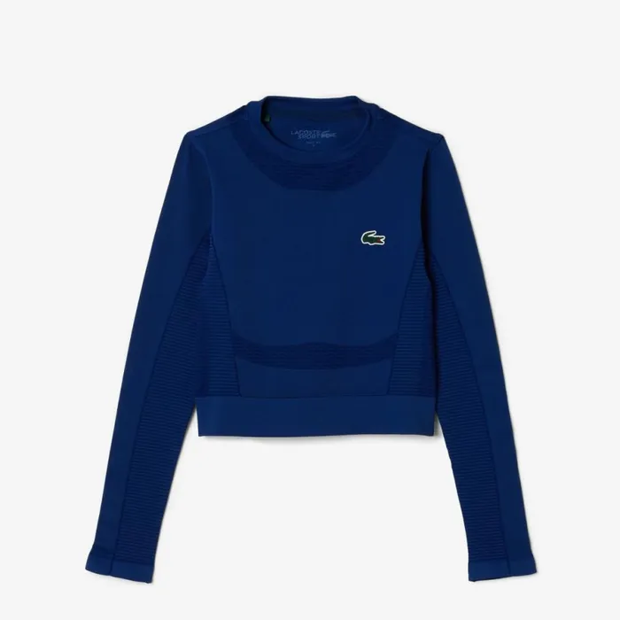 TShirts and Tops Women Lacoste Women039s Long Sleeve Seamless Sport Crop Top Methylene Blue F9f