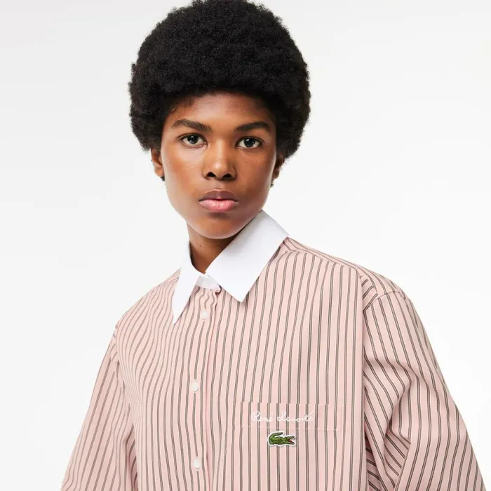 TShirts and Tops Women Lacoste Women039s Regular Fit Contrast Collar Poplin Shirt Pink White Black Beige Is0
