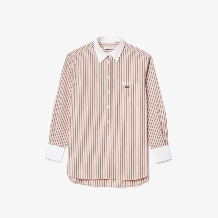 TShirts and Tops Women Lacoste Women039s Regular Fit Contrast Collar Poplin Shirt Pink White Black Beige Is0