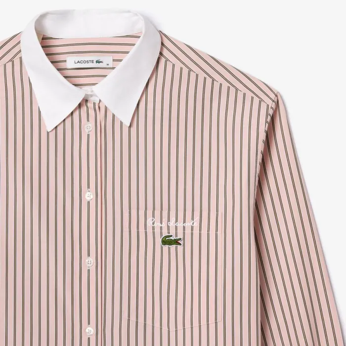 TShirts and Tops Women Lacoste Women039s Regular Fit Contrast Collar Poplin Shirt Pink White Black Beige Is0