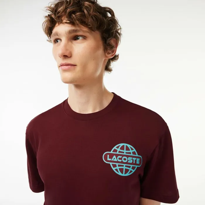 TShirts Men Lacoste Men039s Printed Heavy Cotton Jersey TShirt Bordeaux Yup