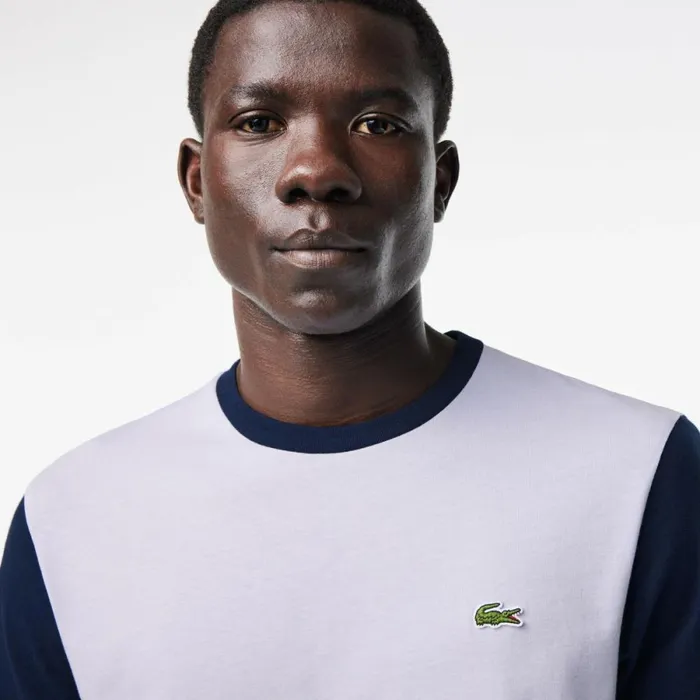 TShirts Men Lacoste Men039s Regular Fit Colorblock Jersey TShirt Light Blue Navy Blue X1j