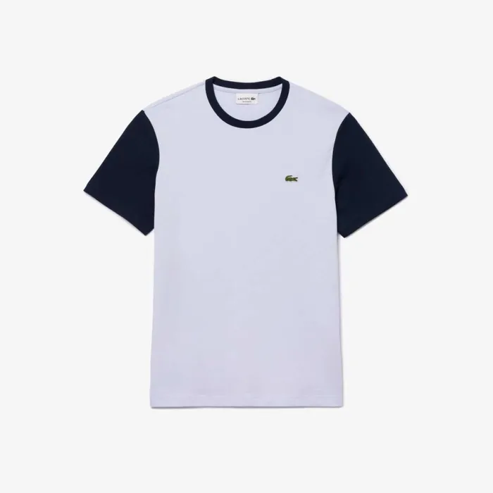 TShirts Men Lacoste Men039s Regular Fit Colorblock Jersey TShirt Light Blue Navy Blue X1j
