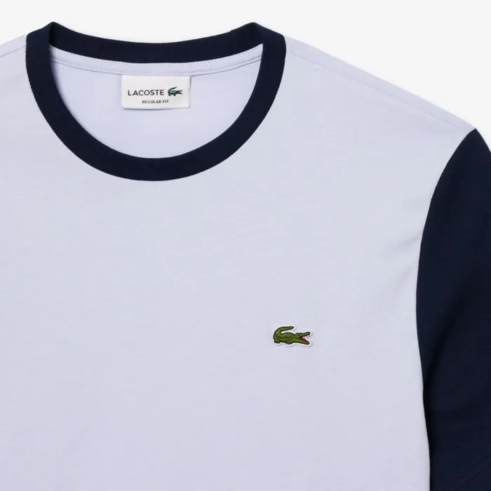 TShirts Men Lacoste Men039s Regular Fit Colorblock Jersey TShirt Light Blue Navy Blue X1j