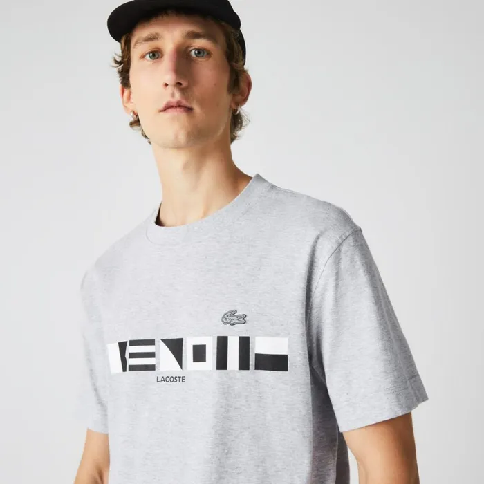 TShirts Men Lacoste Men039s Relaxed Fit Print TShirt Grey Chine Cca
