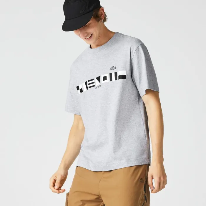 TShirts Men Lacoste Men039s Relaxed Fit Print TShirt Grey Chine Cca