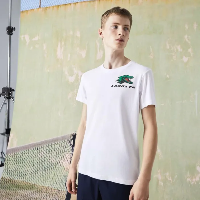 TShirts Men Lacoste Men039s SPORT Crocodile Print Tennis TShirt White 001