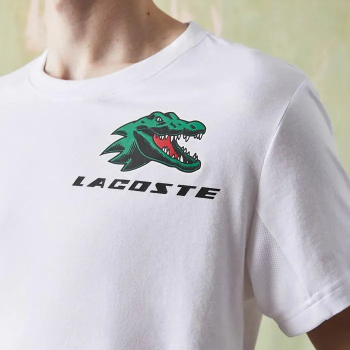 TShirts Men Lacoste Men039s SPORT Crocodile Print Tennis TShirt White 001