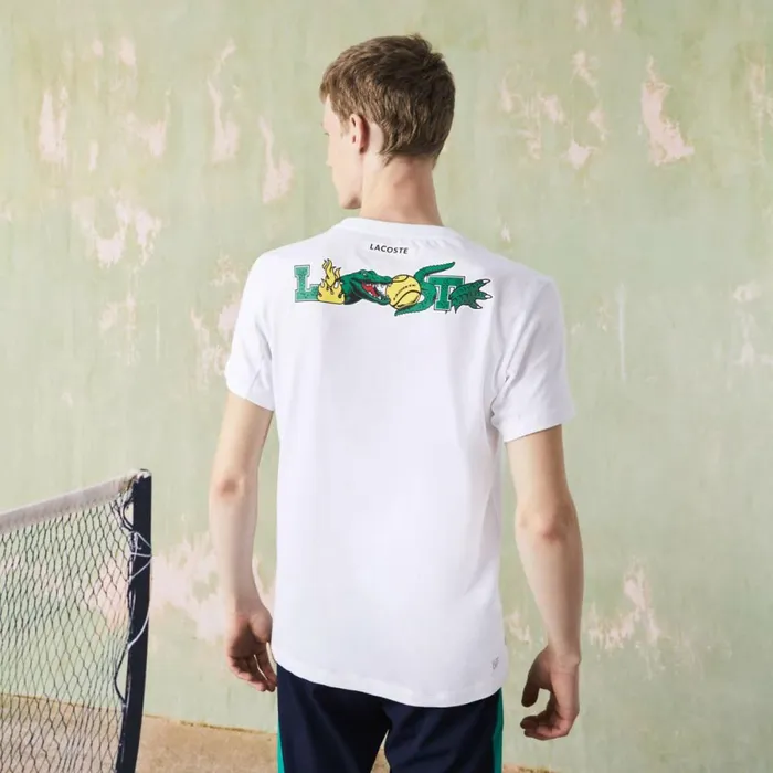 TShirts Men Lacoste Men039s SPORT Crocodile Print Tennis TShirt White 001