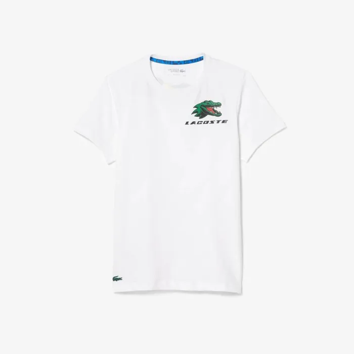 TShirts Men Lacoste Men039s SPORT Crocodile Print Tennis TShirt White 001