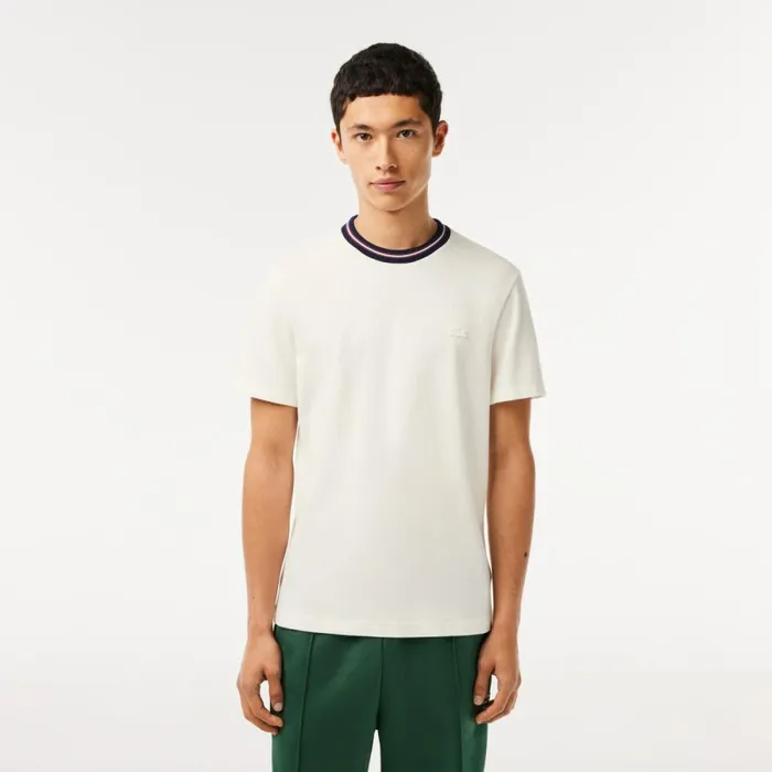 TShirts Men Lacoste Men039s Stripe Collar Stretch Piqu TShirt White 70v
