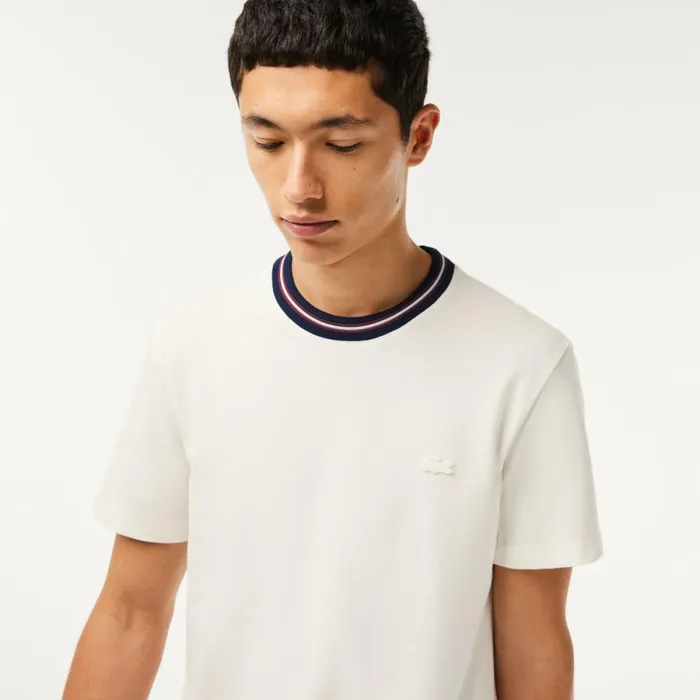 TShirts Men Lacoste Men039s Stripe Collar Stretch Piqu TShirt White 70v
